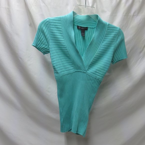 Women's Short Sleeve Mint Green Cross Wrap Ribbed Top - Picture 4 of 6